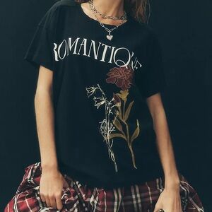 Anthropologie Black Tee with Floral Graphic